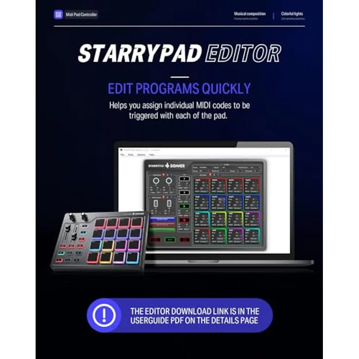 Donner Starrypad MIDI Controller, 16-Pad-Controller mit personalisierbarer Beleuchtung in 7 Farben – Bild 5