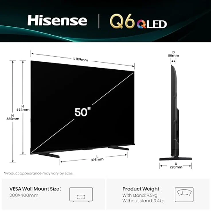 Hisense 50A6Q, 50" 4K Ultra HD Smart TV mit Dolby Vision HDR10, VIDAA U8, integriertem Alexa und Game Mode Plus – Bild 2