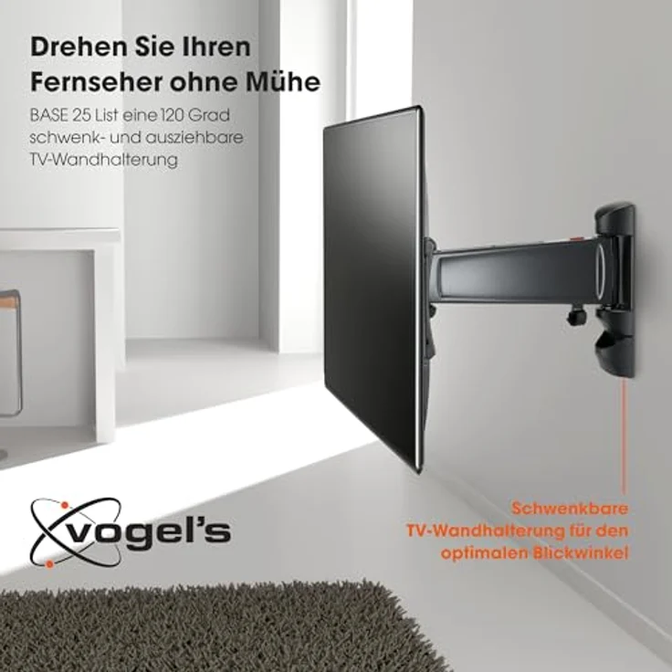 Vogel's BASE 25L - TV Wandhalterung für 40-65 Zoll größe Fernseher, Wandhalter, 120° Schwenkbar, Fernsehhalterung für die Wand, VESA 600x400, Universelle Kompatibilität, Halterung max. 45 kg – Bild 3