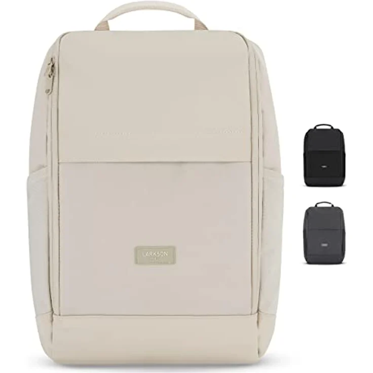 LARKSON Laptop Rucksack Herren & Damen Beige - Niklas - Notebook Backpack für Business Arbeit Uni - 16 Zoll Laptoprucksack für Reise Handgepäck - Wasserabweisend – Bild 1