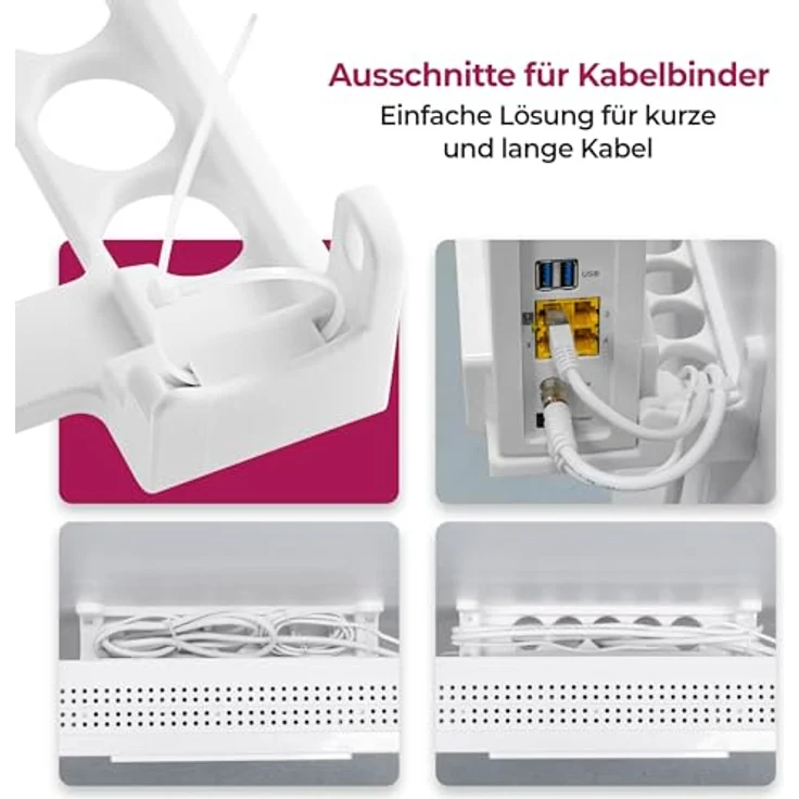 Mobilefox Wandhalterung Halter kompatibel mit FritzBox 6690 Cable & 6591 Cable | Stabile Router-Halterung mit Kabelmanagement, Kippschutz und wechselbarer Position | Zubehör für FritzBox, weiß – Bild 3