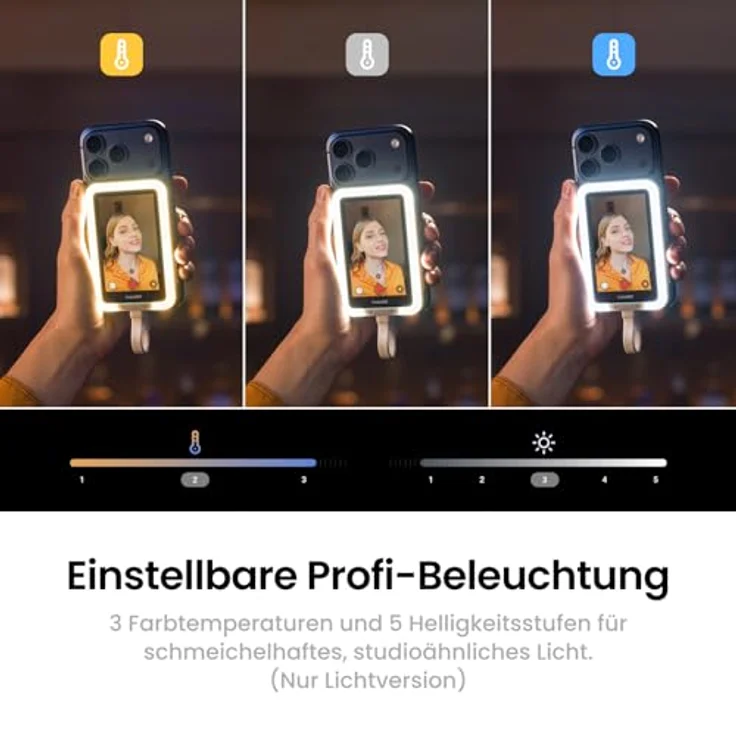 Insta360 Snap Selfie-Bildschirm mit Licht, Magnetischer 4K Selfie-Monitor mit Touchscreen, Einstellbarem Licht, Kabel-Sofortverbindung, für iPhone & Android – Bild 5