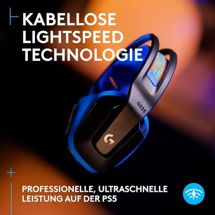Logitech G G535 Lightspeed Wireless Gaming Headset - 33 Stunden Akkulaufzeit, PS5/PS4/PC kompatibel, Schwarz/Blau – Bild 2