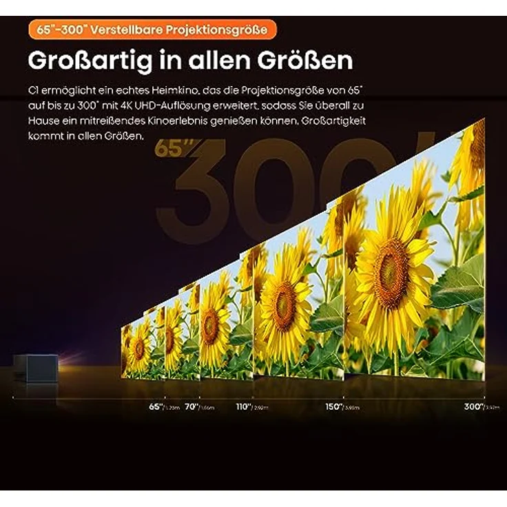 Hisense C1 Smart Mini Projektor 4K UHD Trichroma (65-150 Zoll), Dolby Vision, Dolby Atmos, JBL Lautsprecher, VIDAA U6, Airplay, 4K Upscaling, Filmmaker Modus, Game Modus, Silber – Bild 5
