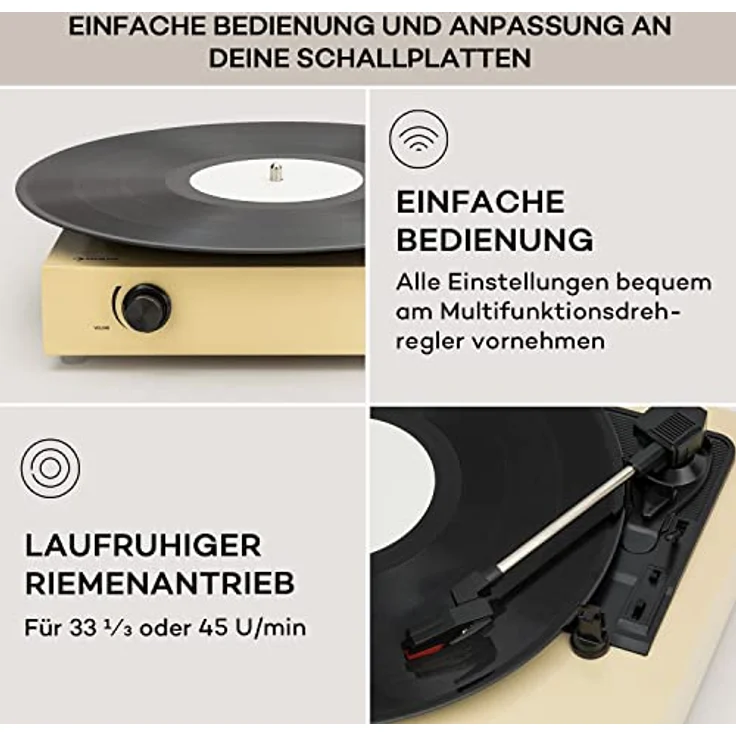 Auna Retro Plattenspieler Set, Do-it-Yourself Vinyl-Player mit Lautsprechern, 3 Geschwindigkeiten, Bluetooth und Auto-Stopp-Funktion – Bild 4