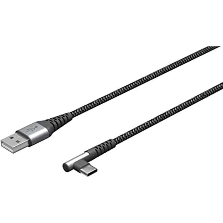 goobay 64655 USB C auf USB A Kabel mit 90 Grad Winkel/Handykabel 480 Mbits/USB C Schnellladekabel 60W & 20V / Textilkabel Grau 0,5m