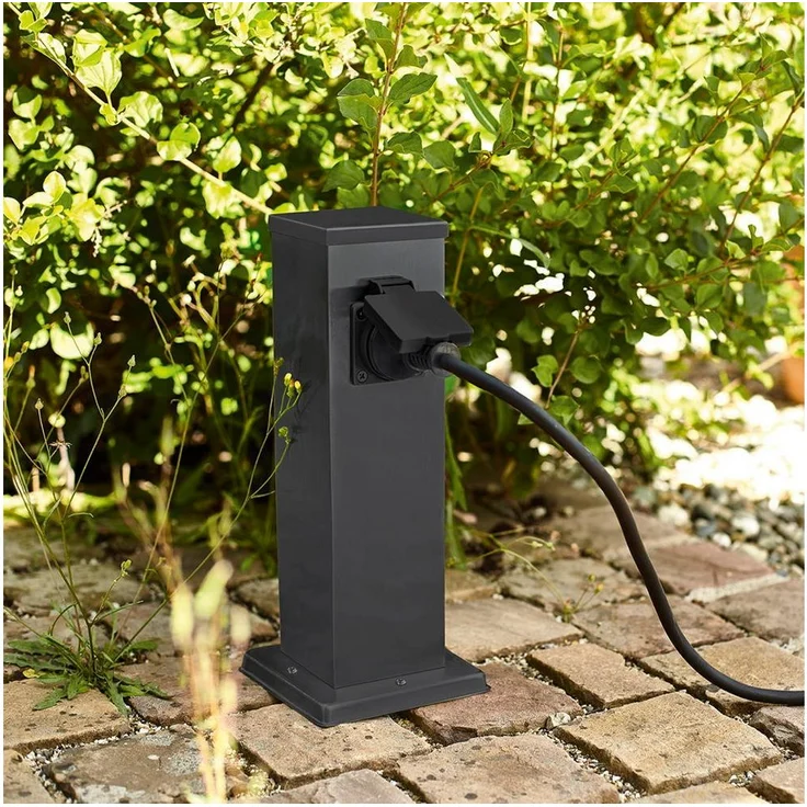 HEITRONIC Gartensteckdose Außensteckdose Bangkok in Anthrazit IP44 1 Steckdose