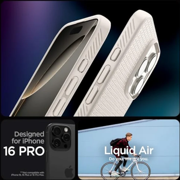 Spigen iPhone 16 Pro Hülle [rutschfest] Liquid Air Case - Natural Titanium – Bild 2