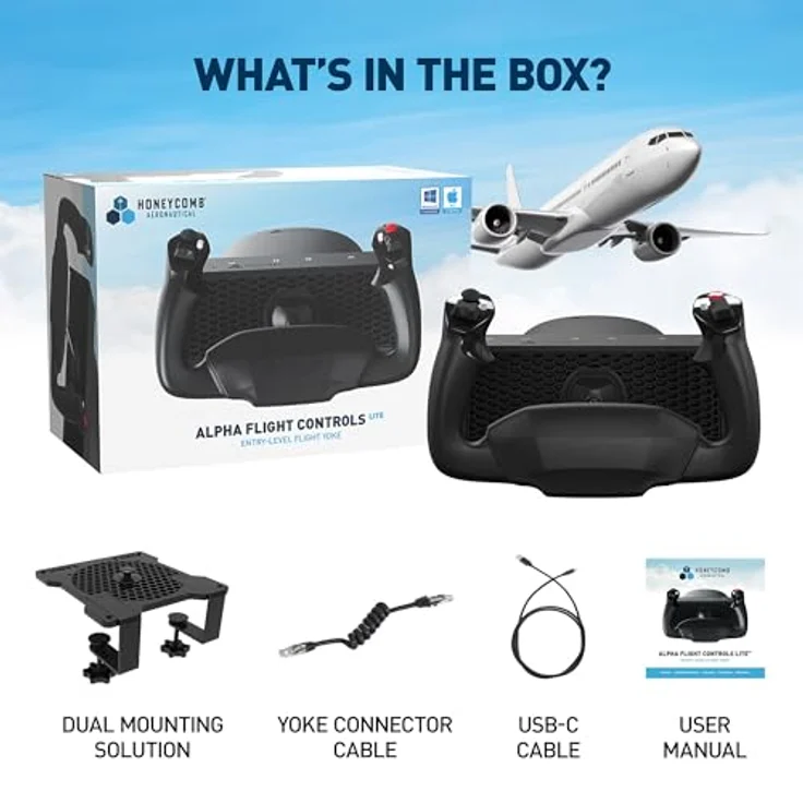 HONEYCOMB Alpha Flight Controls Lite, Wired Flight Control Yoke für PC mit 180° selbstzentrierendem Joystick und programmierbaren Tasten – Bild 8