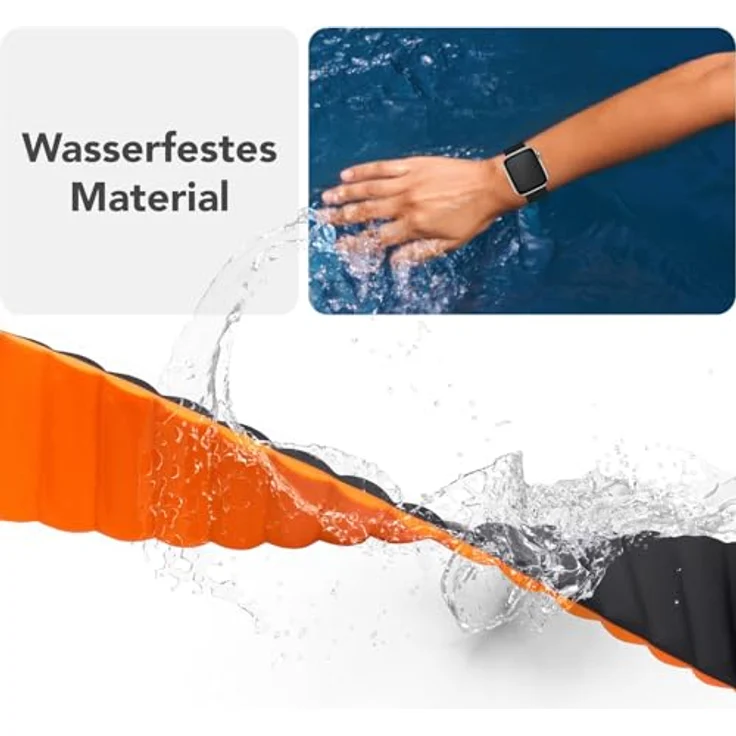 NALIA Core Magnet Armband für Apple Watch SE & iWatch Series 1-10, 38/40/41/42mm, Atmungsaktives Silikon Loop mit Rillen Design, Farbe: Nachtschwarz Orange – Bild 5