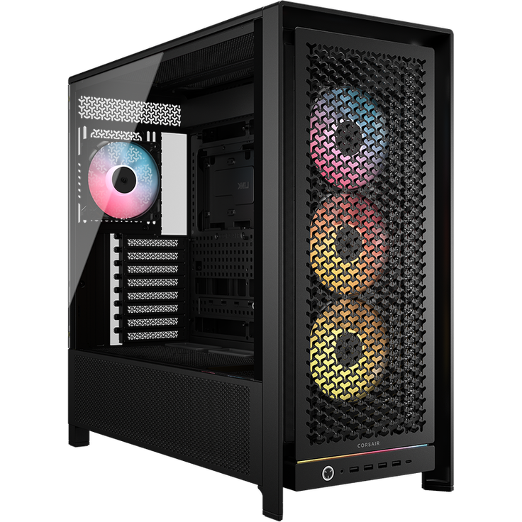 Corsair Frame 5000D RS ARGB Midi-Tower, E-ATX PC-Gehäuse mit Tempered Glass, bis zu 14 Lüfter und 4 vorinstallierten RGB-Lüftern - schwarz