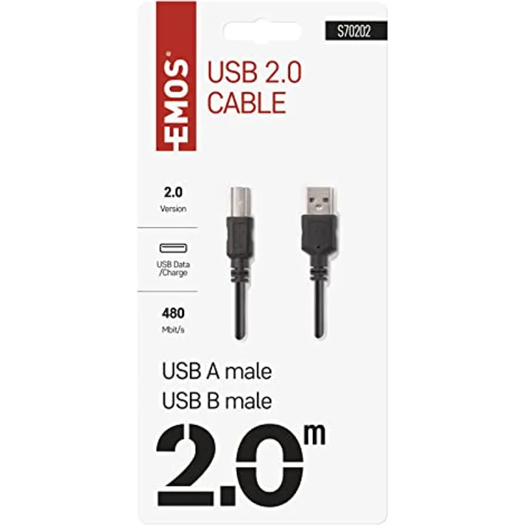 EMOS USB Verbindungskabel USB-A auf USB-B für Drucker und andere Peripheriegeräte mit USB-B Anschluss, Hi-Speed 480 Mbps, 2m lang, schwarz – Bild 5