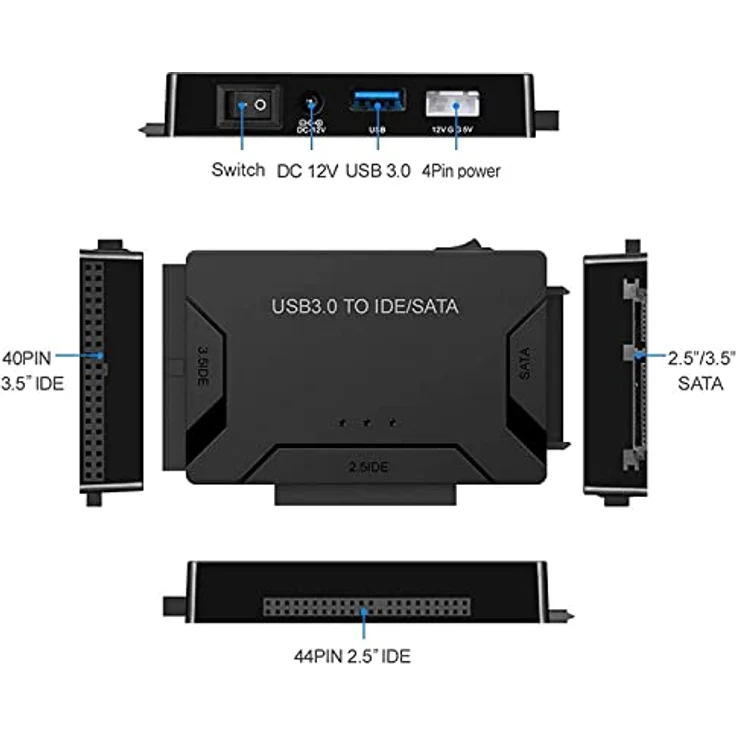 Bolwins L40C USB 3.0 IDE SATA Adapter Konverter für 2.5 & 3.5 HDD SSD, Hot Swap, 4 TB Unterstützung, schwarzes externes Festplatten-Kabel – Bild 3