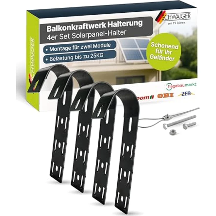 Schwaiger Geländer-Montage Set für 2 Solar Module, doppelte Sicherung bis 25 kg, schwarz – Bild 1