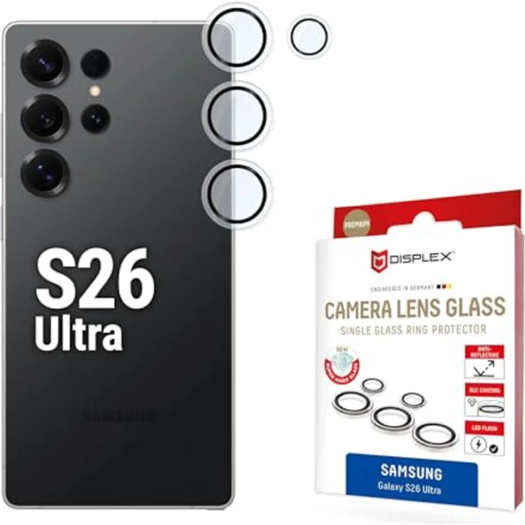 Displex CamGlass Single Lens für Samsung Galaxy S26 Ultra, 10H Echtglas Kamera Linse mit hochtransparenter Bildqualität und Anti-Fingerprint-Oberfläche – Bild 1