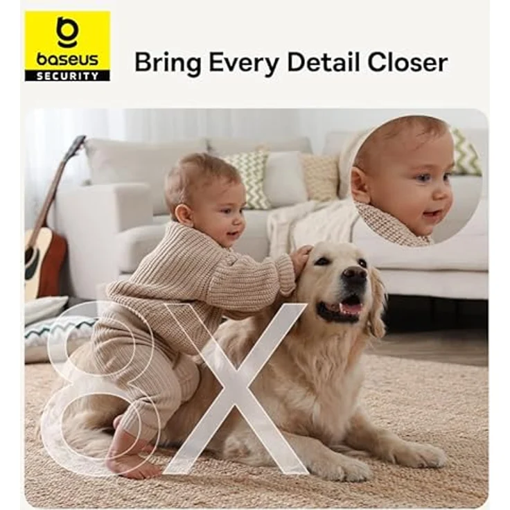 Baseus P1 Lite 2K-Innenkamera (Weiß), Überwachungskamera mit 8-fachem Digitalzoom, 360° Schwenkfunktion und KI-Menschenerkennung – Bild 6