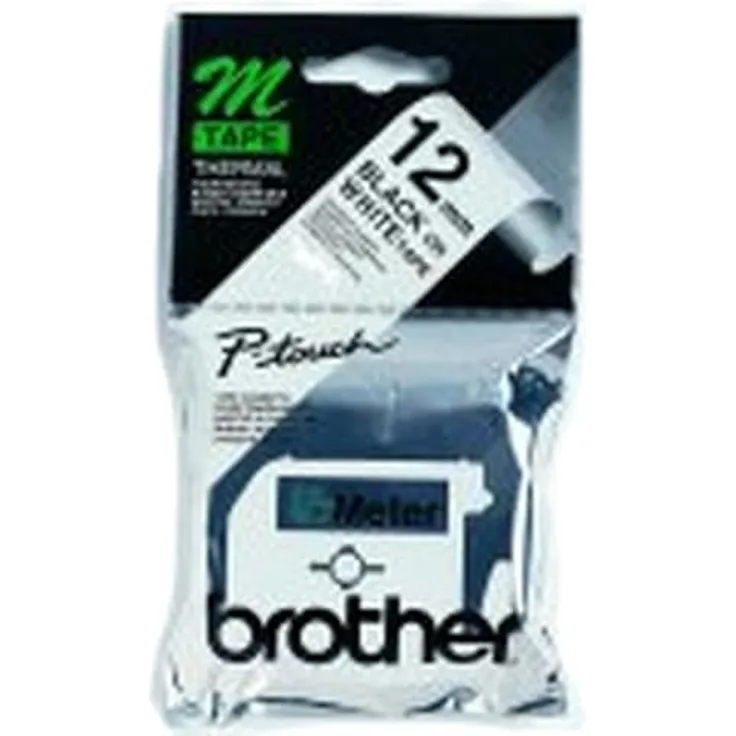 Brother Schriftband M-K231, nicht laminiert, Schwarz auf Weiß, 12 mm breit, 8 m lang