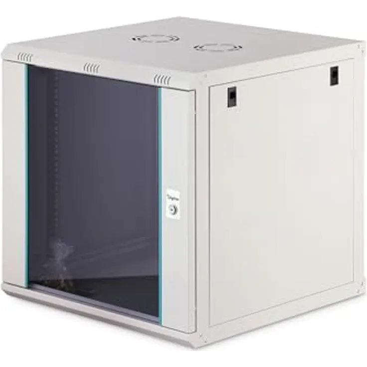DIGITUS Netzwerkschrank 19-Zoll Rack 12HE, unmontiert, Wandmontage, 600 mm Tiefe, 60 kg Traglast, abschließbare Glastür, Dynamic-N Serie, grau