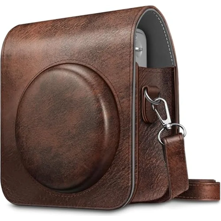 FINTIE Tasche für Fujifilm Instax Mini 90 Neo Classic, Premium Schutzhülle aus Kunstleder mit abnehmbarem Riemen, Braun