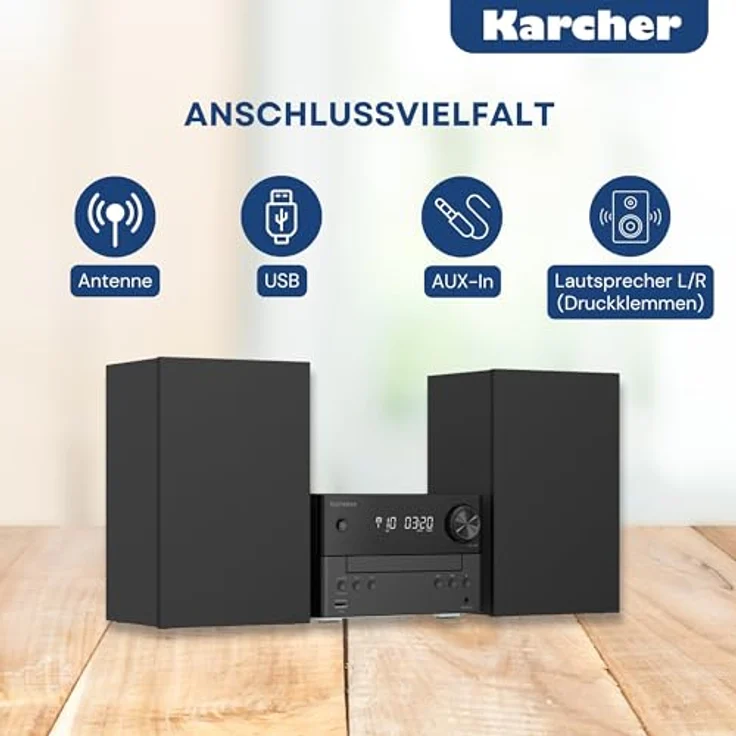 Karcher MC 6475D Kompaktanlage, Stereoanlage mit CD-Player, DAB+/UKW Radio, Bluetooth 5.4, 20 Watt RMS, Wecker & Fernbedienung – Bild 4