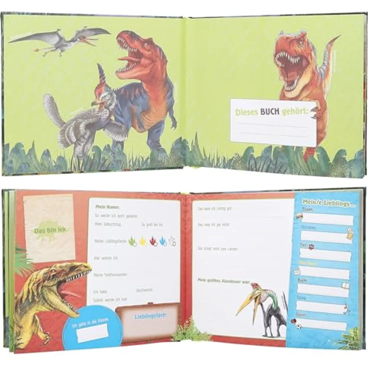 Depesche 13201 Dino World - Freundebuch mit Dinosaurier Motiv, 108 illustrierte Seiten, Grün – Bild 3