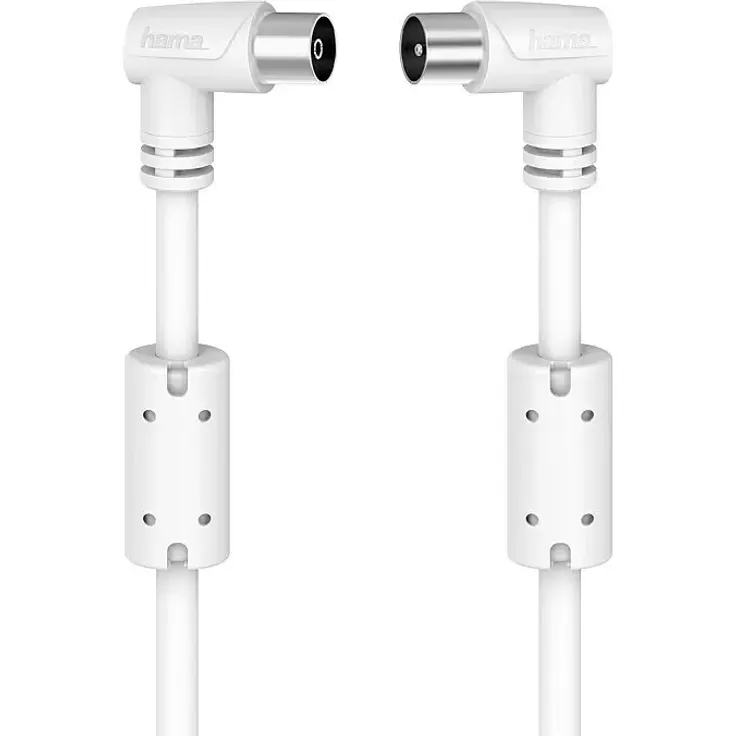 Hama Antennen-Anschlusskabel Koax-Stecker - Koax-Kupplung, 90°, 3 m, Weiß, 90 dB, Hochwertige Schirmung, Platzsparender Knickschutz