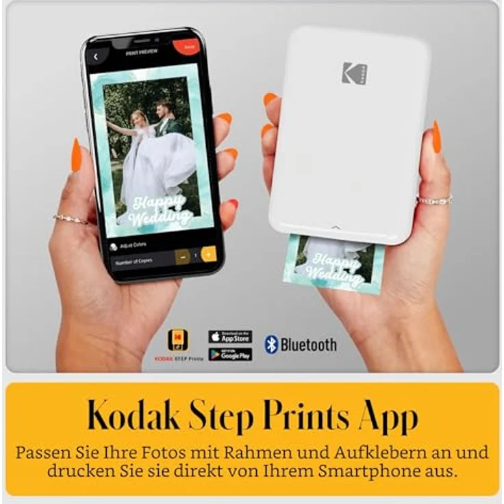 KODAK Step Drucker, mobiler kabelloser Fotodrucker mit ZINK-Technik und kostenloser KODAK App für iOS und Android, Weiß - Tragbar und leicht, 25 Fotos pro Akku-Ladung, ideal für kreative Projekte – Bild 5