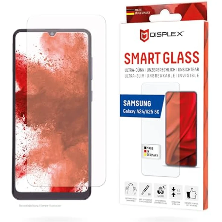 DISPLEX Smart Glass Displayschutzglas für Samsung Galaxy A25, 9H Härte, ultra-dünn, Anti-Fingerprint, Made in Germany – Bild 8