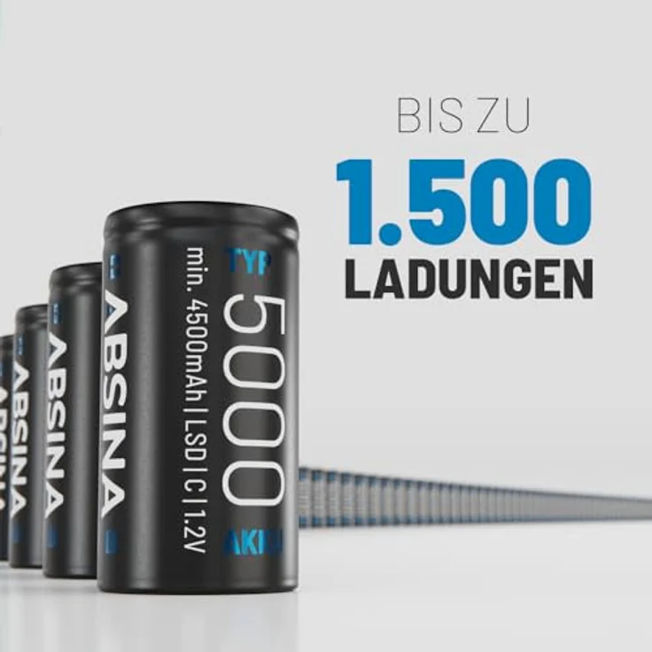 ABSINA 4X Batterien C Baby LR 14 wiederaufladbar 5000 mit geringer Selbstentladung - NiMH Akku mit min. 4500mAh & 1,2V - Baby C Akku, schwermetallfrei – Bild 4