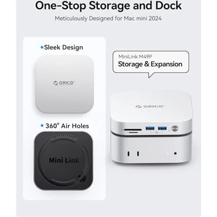 ORICO Notebook Dockingstation MiniLink für Apple MacBook, 10 Gb/s Datenübertragung, integrierte Lautsprecher, USB-A und USB-C Anschlüsse, SD/TF Kartenleser – Bild 3