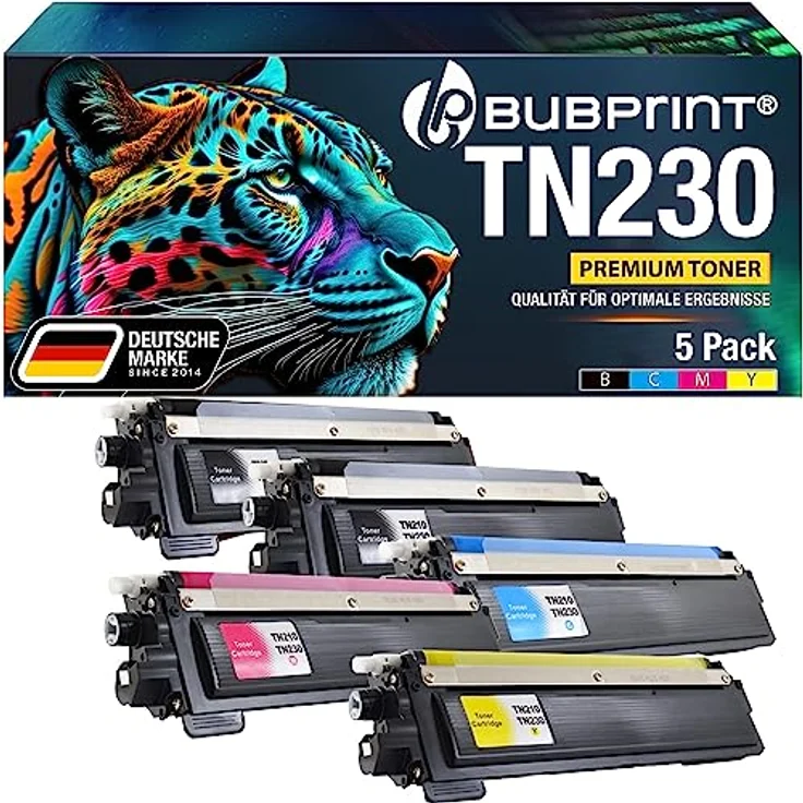 Bubprint 5 Toner kompatibel mit Brother TN-230, Farbset Schwarz, Cyan, Magenta, Gelb, hohe Druckqualität, einfache Handhabung – Bild 1