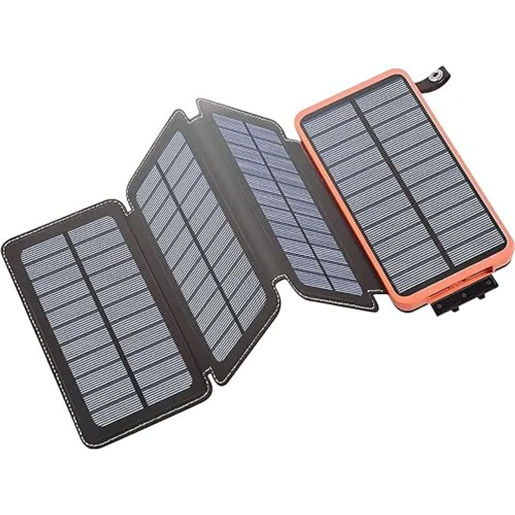 revolt Taschenlampe: Solar-Powerbank mit faltbarem 8-W-Solarpanel, LED-Lampe, 16 Ah, 2,1 A (Outdoor Powerbank, Spritzwassergeschützt, 120 Lumen) – Bild 4