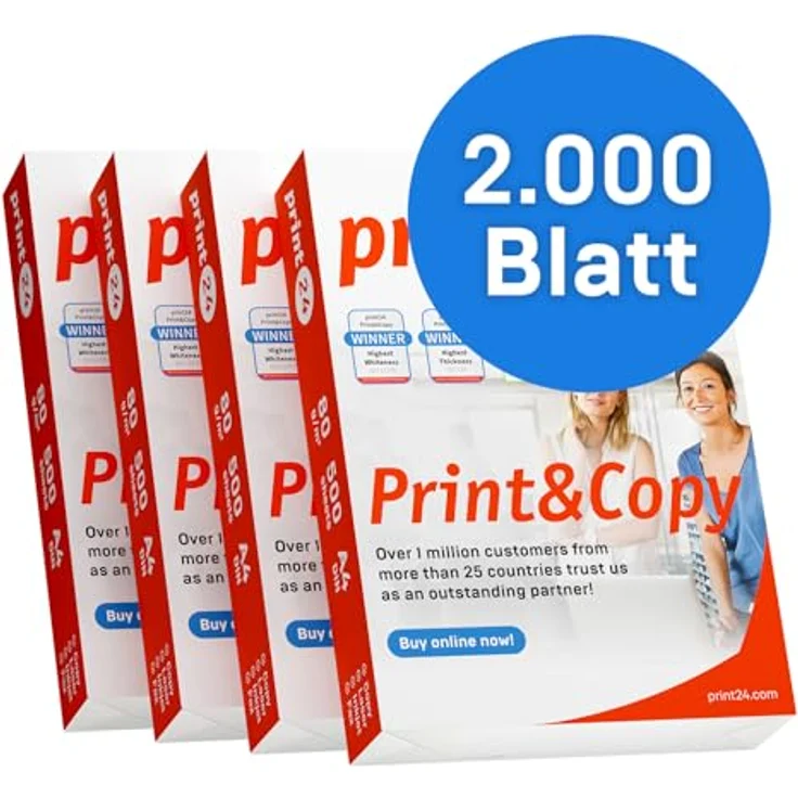 print24 Druckerpapier Kopierpapier 2000 Blatt 4 x 500 A4 80g Premium Weiß Testsieger PEFC – Bild 2