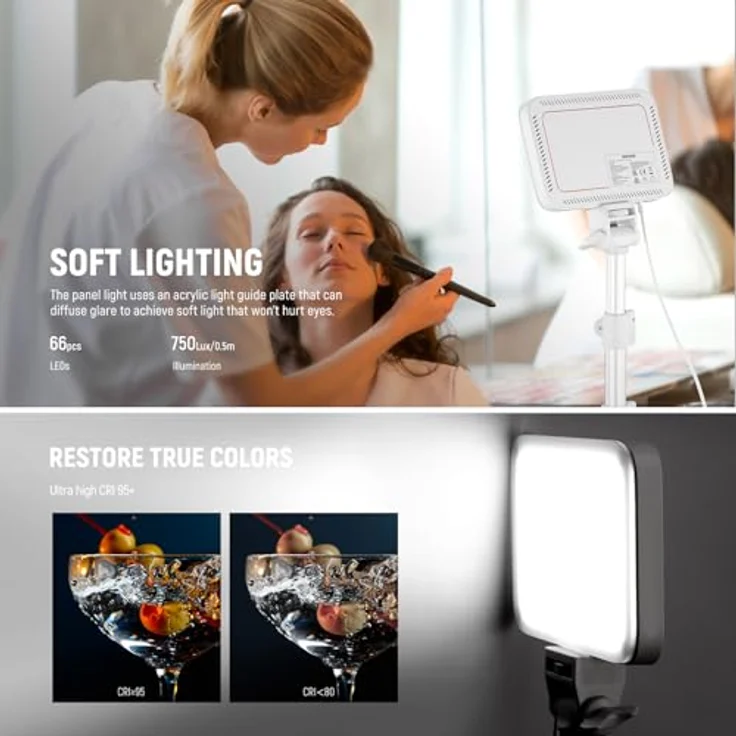 NEEWER Basic LED Videolicht Panel, tragbares Bi Color dimmbares Fotolicht mit Stativ und Farbfiltern, 2er Pack, 3200K-5600K, CRI 95, 750Lux, weiß – Bild 3