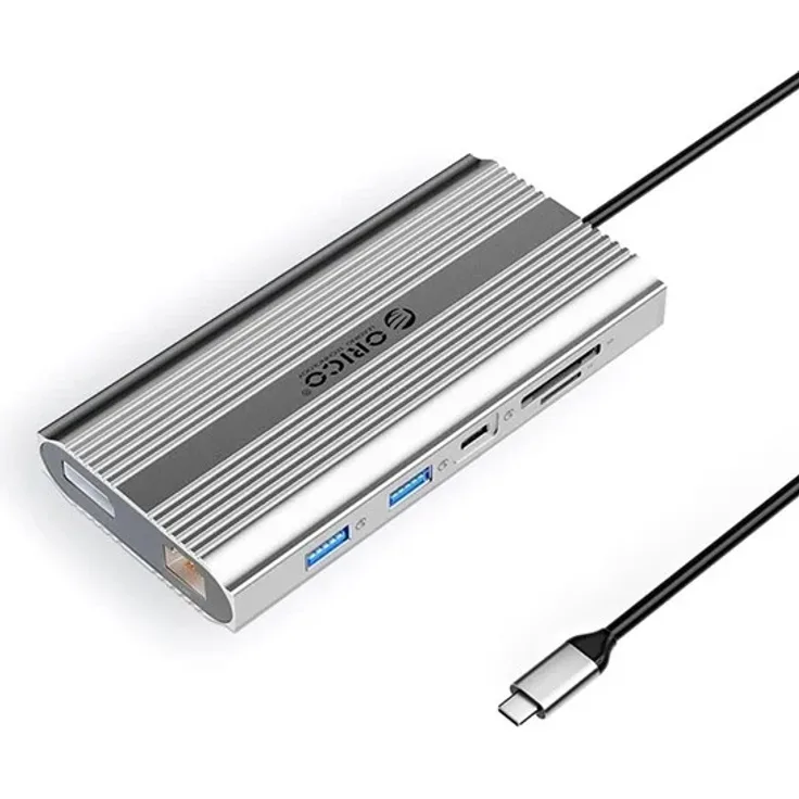 ORICO XDR 12in1 USB-C Docking Station, 4K 60Hz mit 2x HDMI, DisplayPort, RJ45 Gigabit, SD/microSD Kartenleser - Silber