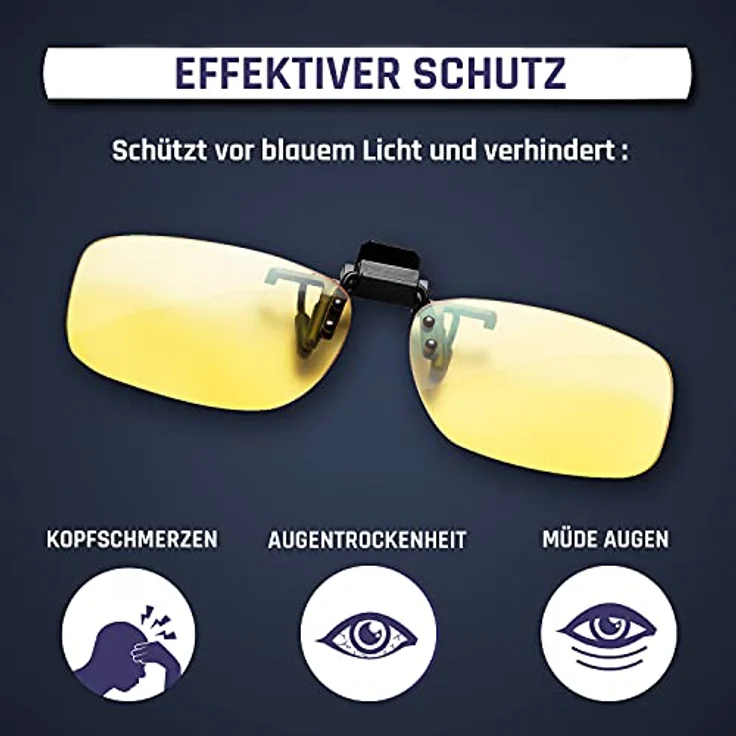 KLIM OTG Brillen Clip on Gläser gegen blaues Licht NEU Guter Schutz bei der Arbeit am Bildschirm - Gaming Brillen PC Mobil TV - Anti Augenmüdigkeit Anti UV Anti blaues Licht-Filtert blaues Licht - Preisvergleich – Bild 2