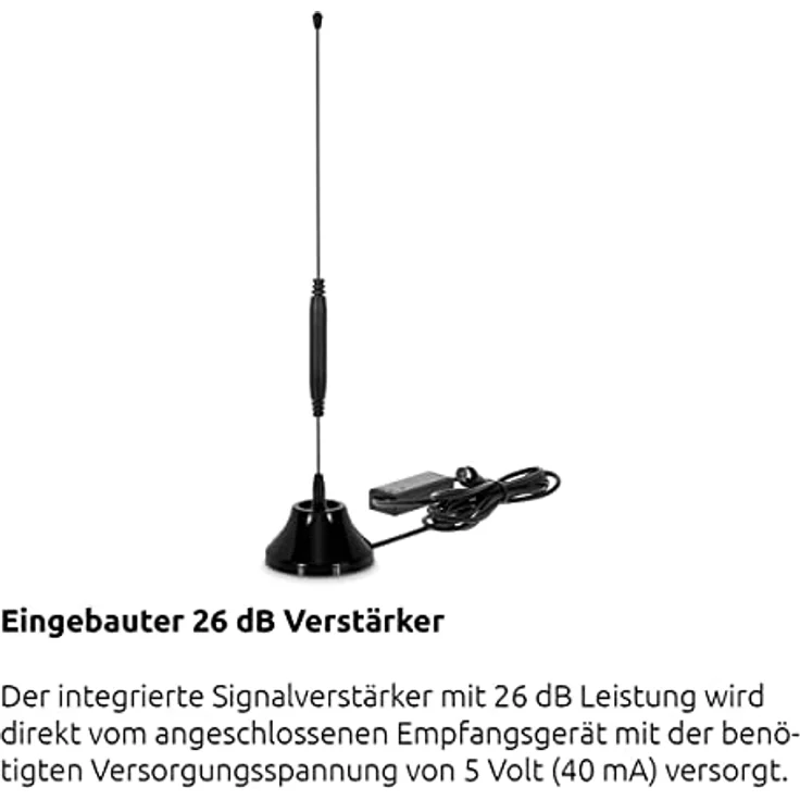TechniSat DIGIFLEX TT5 - DVB-T/DAB+/UKW Stabantenne mit eingebautem Verstärker (LTE-Filter, Magnetfuß, 26dB-Verstärker) schwarz – Bild 5