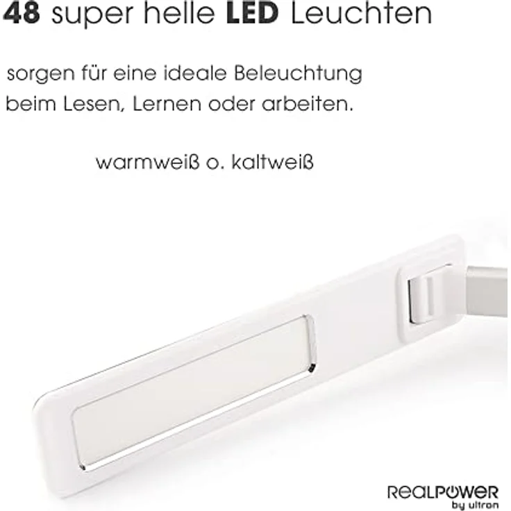 RealPower ChargeAIR All Light Schreibtischlampe mit QI Ladefunktion 10W Wireless, 5W dimmbar LED Tischleuchte 4 Farbtemperaturen, Faltbare Tischlampe, lädt Apple Watch, AirPod Charger inkl. Netzteil – Bild 5