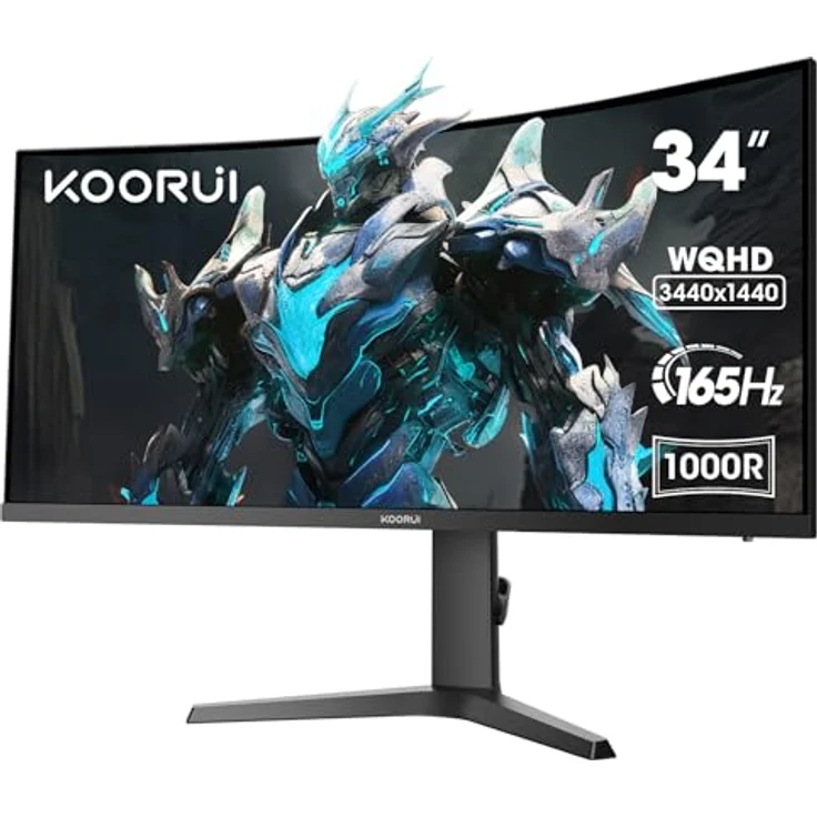 KOORUI 34E6UC 34 Zoll Ultrawide Curved Gaming Monitor, 180Hz, UWQHD 3440x1440, HDR 400, 1ms Reaktionszeit, Adaptive Sync, Höhenverstellbar, 2xHDMI & Display Port – Bild 1
