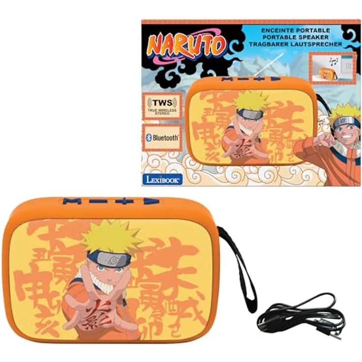 Lexibook BT018NA, Tragbarer Bluetooth-Lautsprecher im Naruto-Design, kabellos, USB-C, SD/TF-Karten-Slot, wiederaufladbarer 1200-mAh-Akku, orange – Bild 1