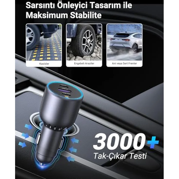 Ugreen EC705 Autoladegerät 130W, 2x USB-C und 1x USB-A, Grau – Bild 12