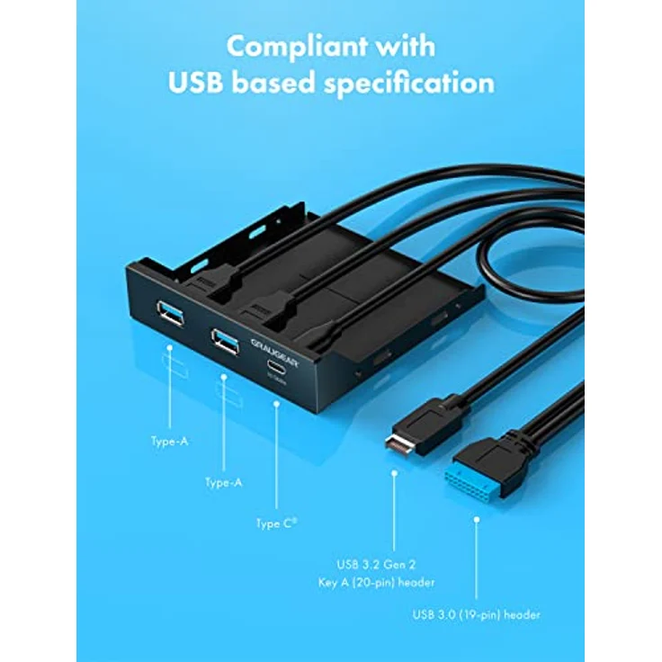 GRAUGEAR | USB3.2 Gen2 2x2 20Gbps USB-C Front-Panel in 3,5 Zoll | Type-C® bis zu 20 Gbit/s + 2X USB-A bis zu 5Gbit/s | Key-A 20-pin & 19-pin Header | Metall PC-Frontblende | G-MP01 – Bild 3