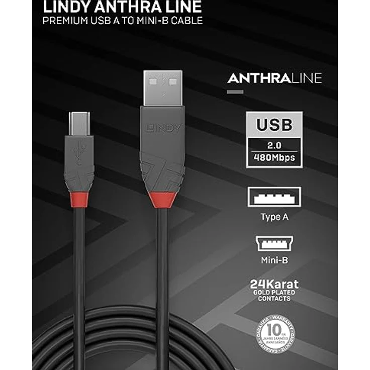 Lindy USB 2.0 Kabel Typ A/Mini-B Anthra Line M/M 1m (36722) - Preisvergleich – Bild 2