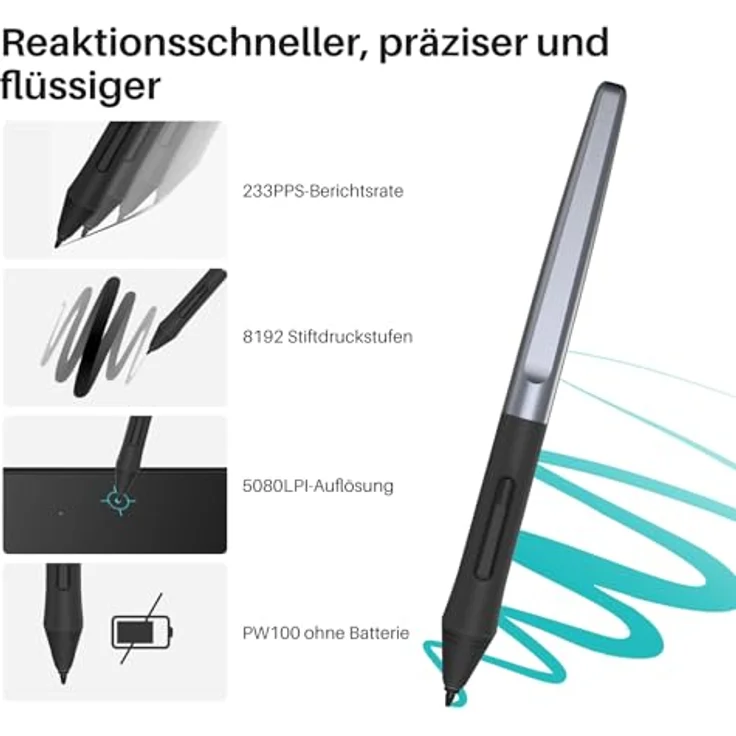 HUION Inspiroy H640P Grafiktablett, 6 programmierbare Tasten, batterieloser Stift, 8192 Druckstufen – Bild 2