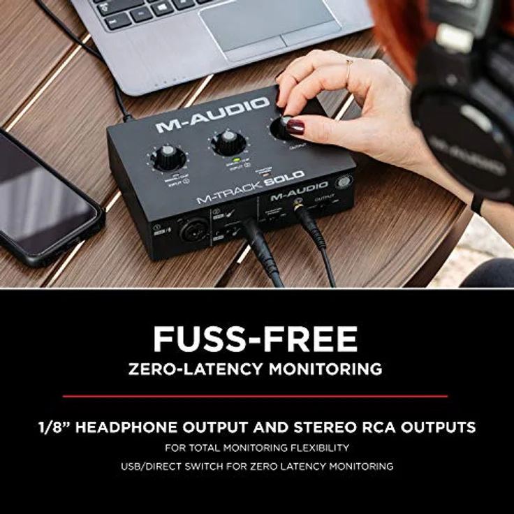 M-Audio M-Track Solo – USB Audio Interface für Aufnahmen, Streaming und Podcasting, mit XLR-, Line- und DI-Eingängen, inklusive Softwarepaket – Bild 4