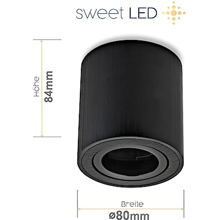Sweet Led Aufbaustrahler GU10 aus Aluminium - Deckenspot 5W 3000K warmweiß 230V schwarz gebürstet - Aufbauspot in Rund schwenkbar – Bild 3
