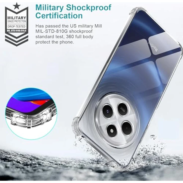 LeYi Hülle für Xiaomi Redmi 14C 4G, Transparent TPU Silikon Schutzhülle mit 2 Schutzfolien, stoßfestes Design, Kameraschutz, Crystal Clear Cover Case – Bild 4