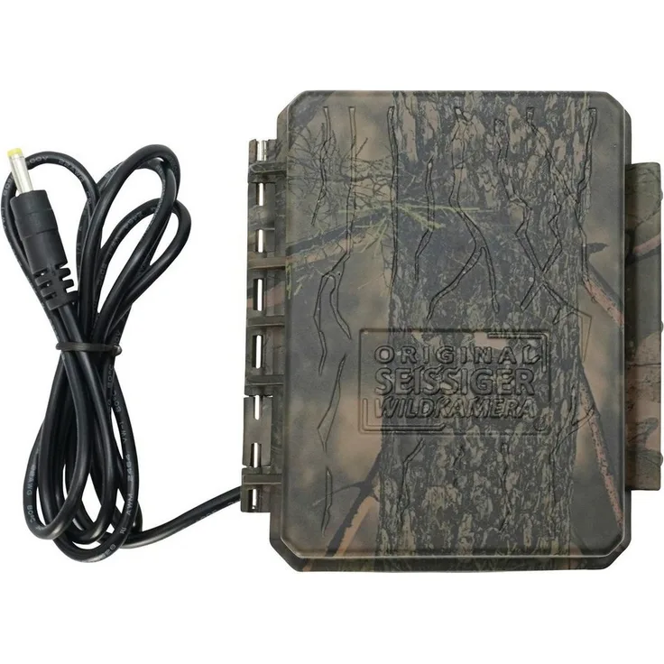 Seissiger Externer Akkupack für Wildkameras, 15.000 mAh mit wetterfestem Camouflage-Gehäuse, inklusive 6x 18650 Lithium-Ionen-Akkus