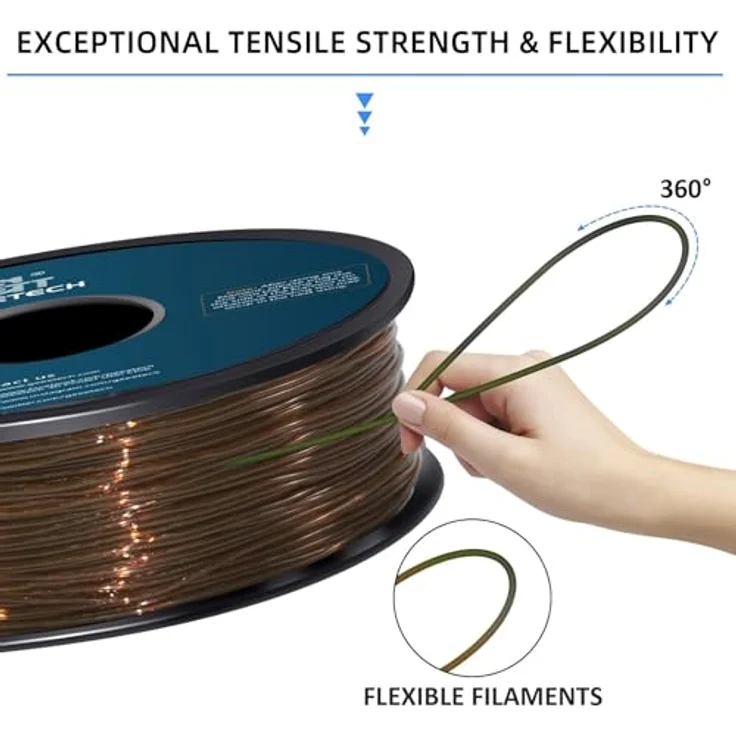 GEEETECH TPU Filament 1,75mm Transparent braun, flexibles 3D Drucker Filament mit hoher Abriebfestigkeit, 1kg Spool – Bild 3