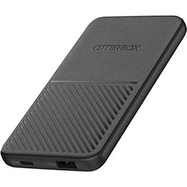 OtterBox Power Bank 5000 mAh externer Akku mit USB-A 12W und USB-C 12W Ausgangsleistung, Status LED, schlankes, sturzgeschütztes und robustes Design, Schwarz – Bild 1